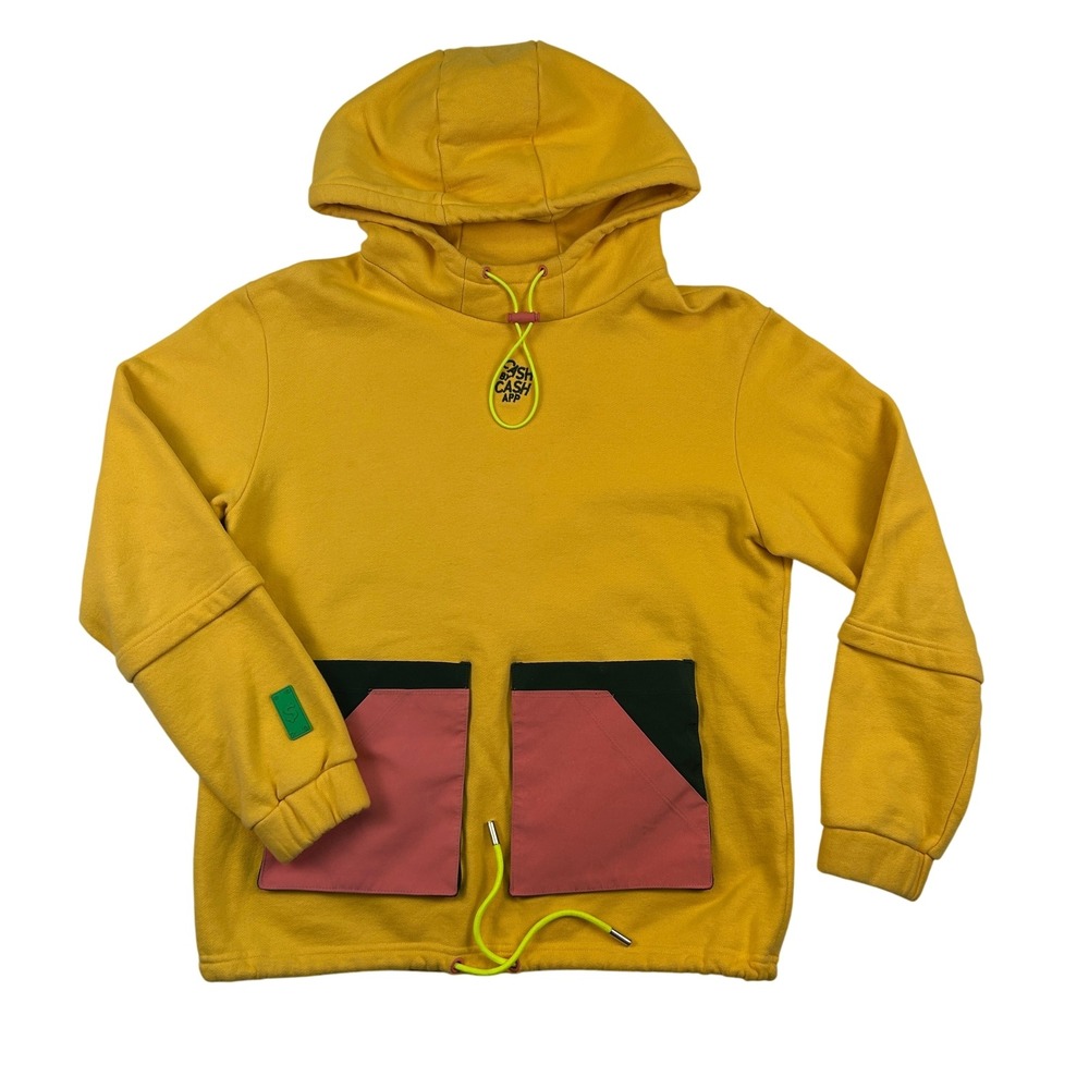 Cash by Cash App Hoodie Mens Small‎ Yellow Pocket Pullover Made in USA Unique
